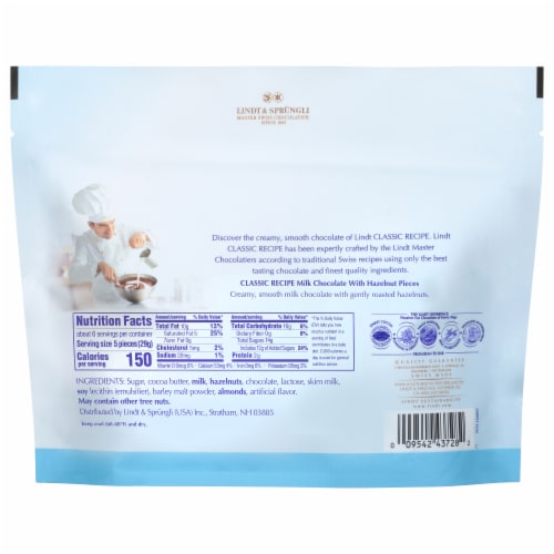 Lindt Classic Recipe Hazelnut Premium Milk Chocolate Wrapped Pieces Perspective: back