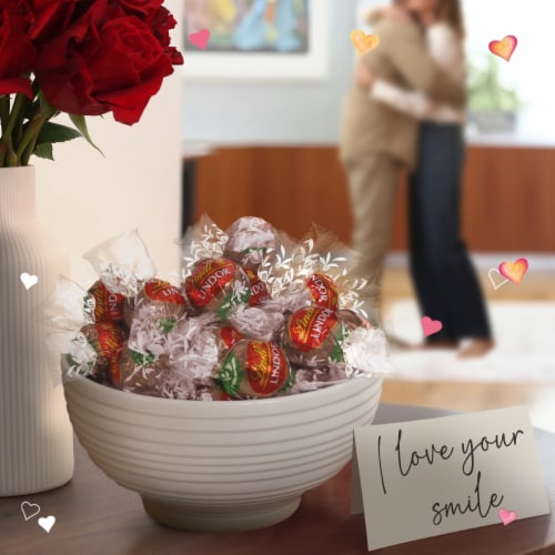 Lindt LINDOR Valentine's Day Non-Dairy Oatmilk Chocolate Candy Truffles Bag Perspective: back