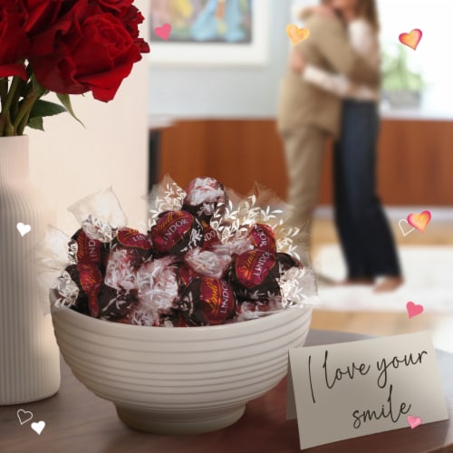 Lindt LINDOR Valentine's Day Strawberry Dark Chocolate Candy Truffles Bag Perspective: back