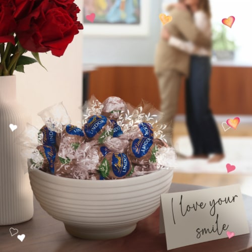 Lindt LINDOR Valentine's Day Non-Dairy Oatmilk Dark Chocolate Candy Truffles Bag Perspective: back