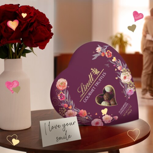 Lindt Valentine's Day Gourmet Truffles Assorted Chocolate Candy Heart Gift Box Perspective: back