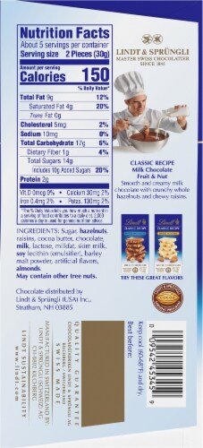 Lindt Classic Recipe Fruit & Nut Whole Hazelnut Milk Chocolate Candy Bar Perspective: back