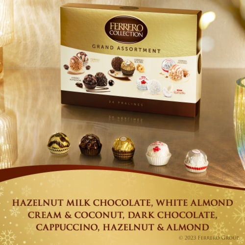 Ferrero Rocher Hazelnut Milk and Dark Chocolate Coconut Almond and Cappuccino Chocolate Gift Box Perspective: back