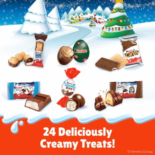 Kinder Holiday 2024 Advent Calendar Individually Wrapped Pieces Chocolatey Candy Perspective: back
