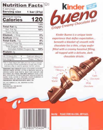 Kinder Bueno Milk Chocolate and Hazelnut Cream Candy Bar Pack Perspective: back