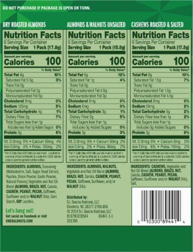 Emerald® Almonds Walnuts & Cashews 100 Calorie Variety Packs Perspective: back