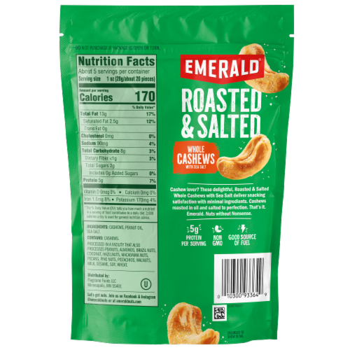 Emerald® Roasted & Salted Whole Cashews Perspective: back