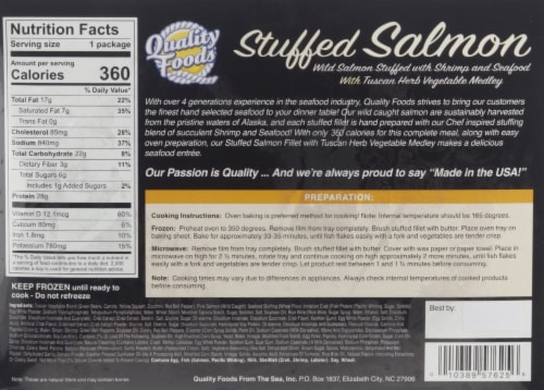 Quality Foods Stuffed Salmon With Tuscan Herb Vegetable Medley Perspective: back