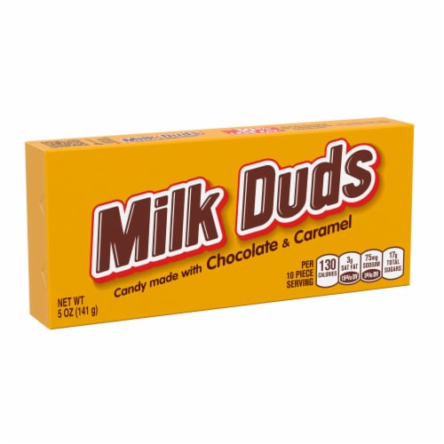 MILK DUDS Chocolate and Caramel Candy Box Perspective: back