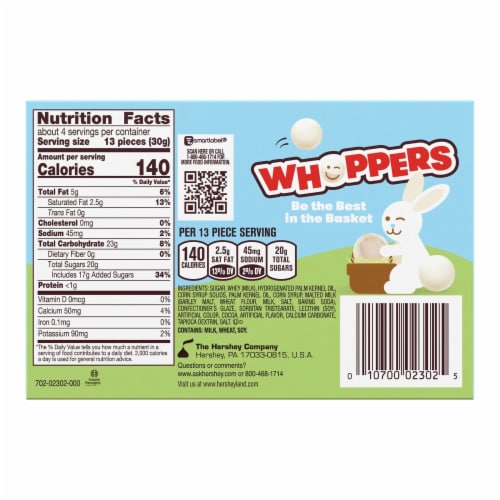 WHOPPERS Malted Milk Balls in Vanilla Flavored Creme Easter Bunny Tails Candy Perspective: back