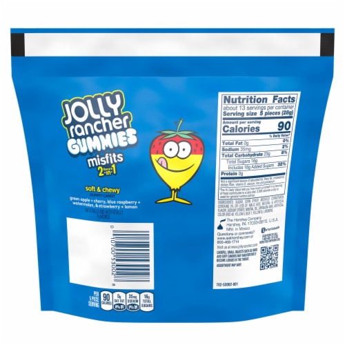 JOLLY RANCHER MISFITS 2-in-1 Assorted Fruit Flavored Gummies Candy Resealable Bag Perspective: back