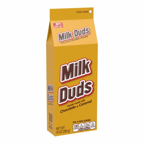 MILK DUDS Chocolate and Caramel Candy Box Perspective: back