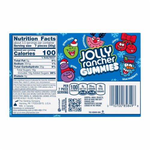 JOLLY RANCHER Assorted Original Fruit Flavored Gummies Candy Christmas Box Perspective: back