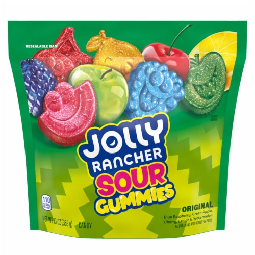 JOLLY RANCHER Sour Gummies Assorted Fruit Flavored Candy Resealable Bag Perspective: back