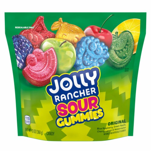 JOLLY RANCHER Sour Gummies Assorted Fruit Flavored Candy Resealable Bag Perspective: back