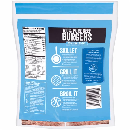 Kroger 91% Lean Frozen Ground Beef Burger Perspective: back