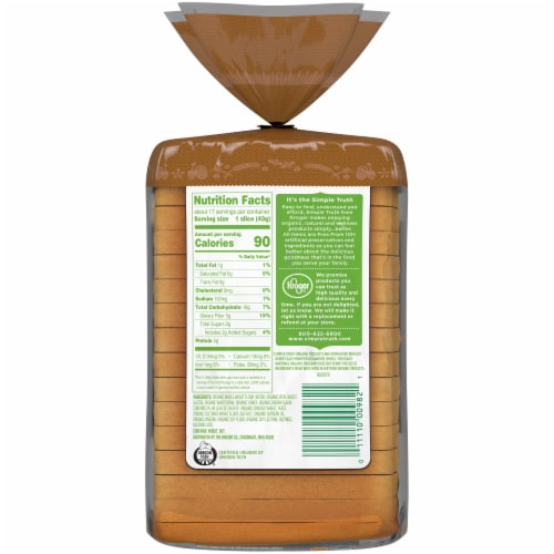 Simple Truth Organic™ Honey 100% Whole Wheat Bread Perspective: back