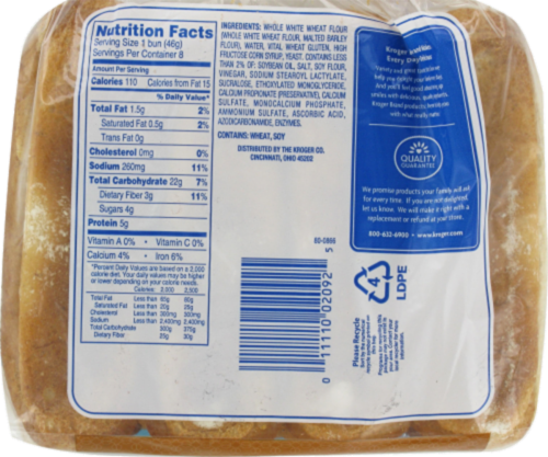 Kroger® Buns Whole Wheat Hot Dog Perspective: back