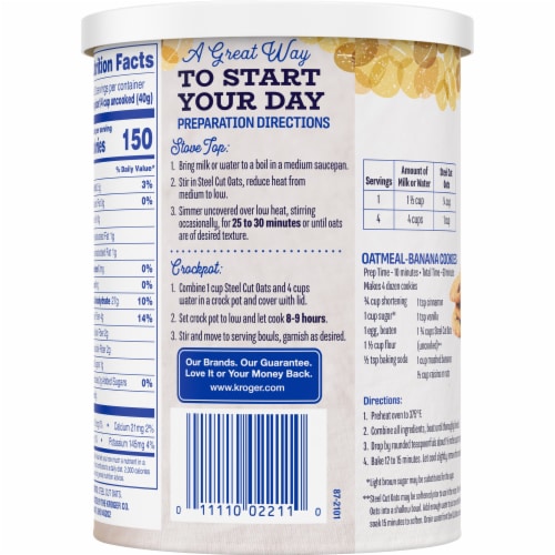 Kroger® 100% Whole Grain Steel Cut Oats Perspective: back