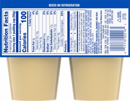Kroger® Vanilla Pudding Snacks Perspective: back
