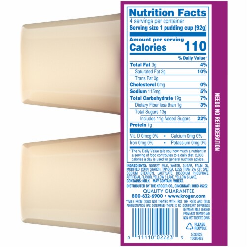 Kroger® Tapioca Pudding Snacks Perspective: back