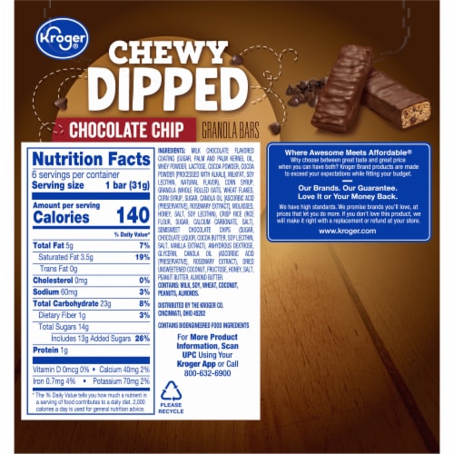 Kroger® Chewy Dipped Chocolate Chip Granola Bars, 6 ct / 1.08 oz