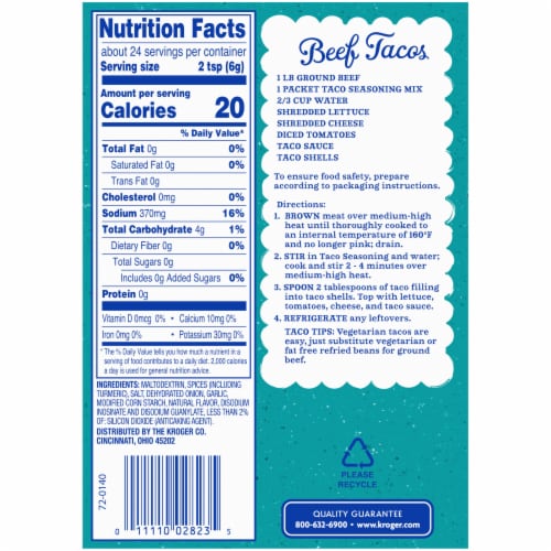Kroger® Taco Seasoning Packets Perspective: back