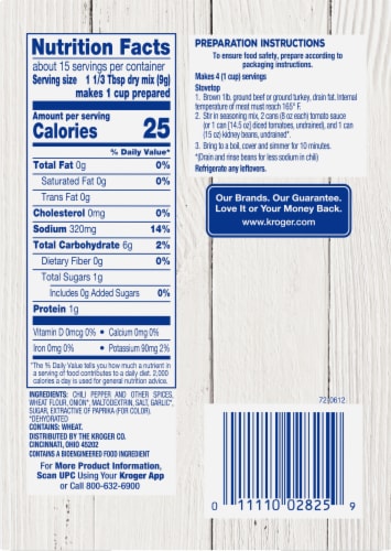 Kroger® Original Chili Seasoning Mix Packets Perspective: back