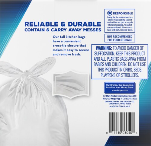 Kroger® Tall 13 Gallon Kitchen Cross Tie Trash Bags Perspective: back