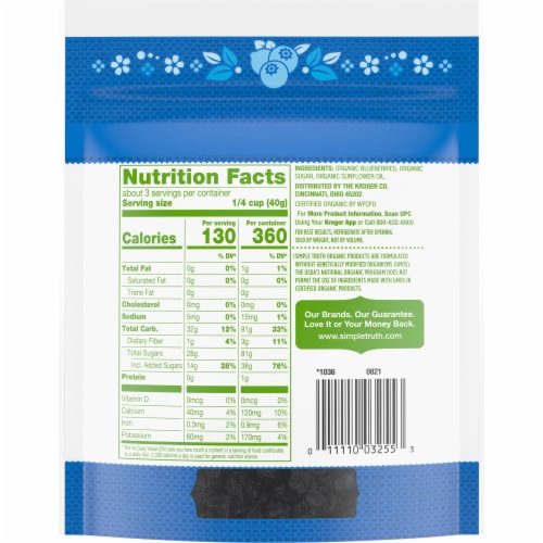 Simple Truth Organic® Sweetened Dried Blueberries Pouch Perspective: back