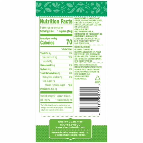 Simple Truth Organic™ Sweet Chocolate Baking Squares Box Perspective: back