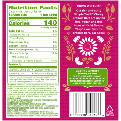 Simple Truth Organic™ Vanilla Chip Cashew & Sunflower Butter Energy Bars Perspective: back