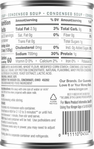 Kroger® 98% Fat Free Cream of Mushroom Condensed Soup Perspective: back