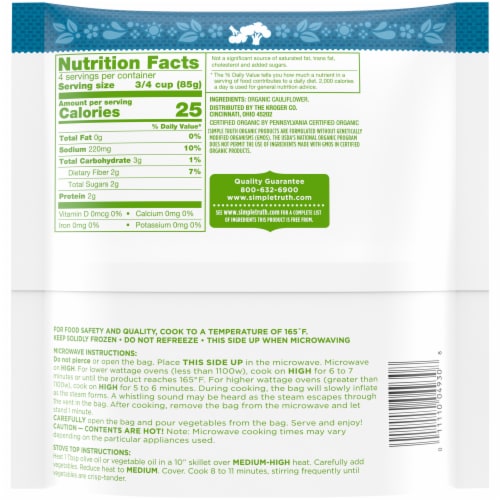 Simple Truth Organic® Frozen Riced Cauliflower Perspective: back