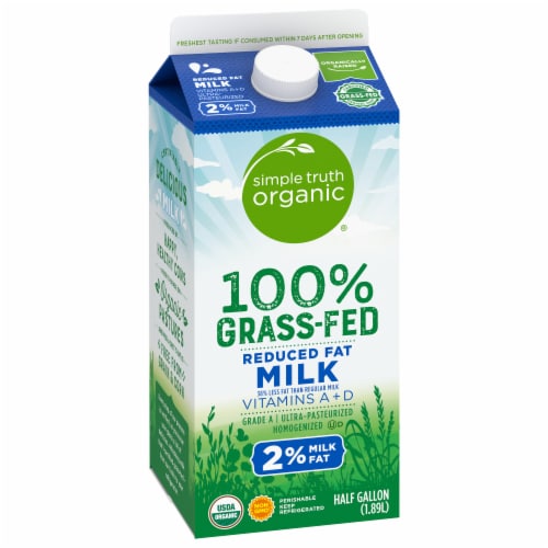 Simple Truth Organic® 100% Grassfed 2% Reduced Fat Milk Half Gallon Perspective: back