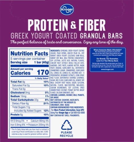 Kroger® Protein & Fiber Almond Cherry Greek Yogurt Coated Granola Bars (5 Pack) Perspective: back
