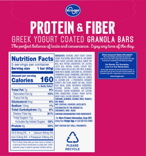 Kroger® Protein & Fiber Raspberry Vanilla Greek Yogurt Coated Granola Bars Perspective: back