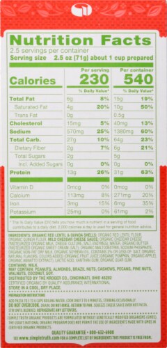 Simple Truth Organic® Gluten Free High Protein Red Lentil & Quinoa Pasta Shells & Cheese Perspective: back