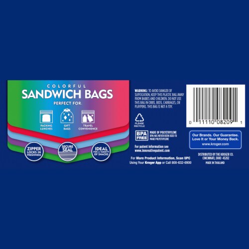 Kroger® Reclosable Colorful Assorted Sandwich Bags 40 Count Perspective: back