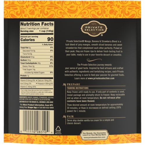 Private Selection® Banana, Strawberry and Mango Frozen Fruit Blend Perspective: back