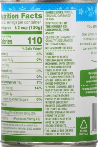 Simple Truth Organic® No Salt Added Garbanzo Beans Perspective: back