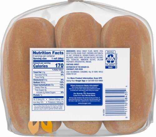 Kroger® 100% Whole Wheat Hoagie Rolls Perspective: back