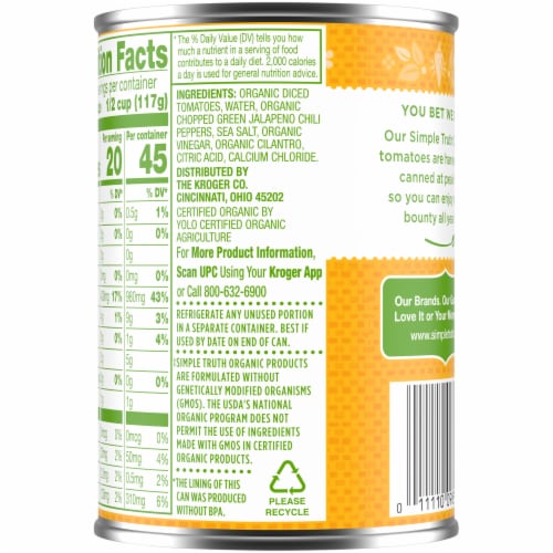 Simple Truth Organic® Diced Tomatoes with Green Chilies Perspective: back
