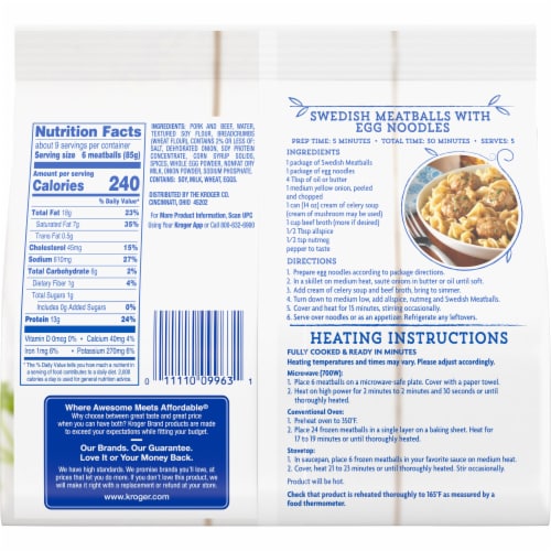 Kroger® Fully Cooked Swedish Style Frozen Meatballs Perspective: back