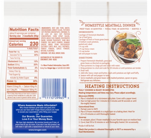 Kroger® Fully Cooked Homestyle Frozen Meatballs Perspective: back