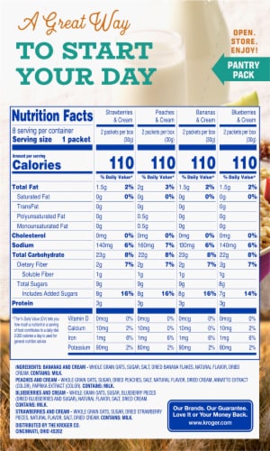 Kroger® Fruit & Cream Naturally Flavored Instant Oatmeal Pouches Variety Pack Perspective: back