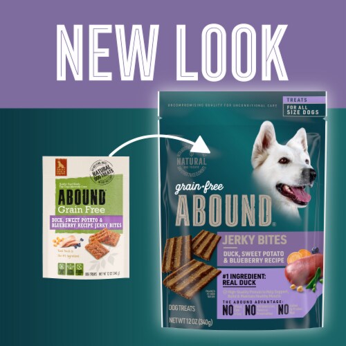 Abound® Grain Free All Size Dogs Jerky Bites Dog Treats Duck Sweet Potato & Blueberry Perspective: back