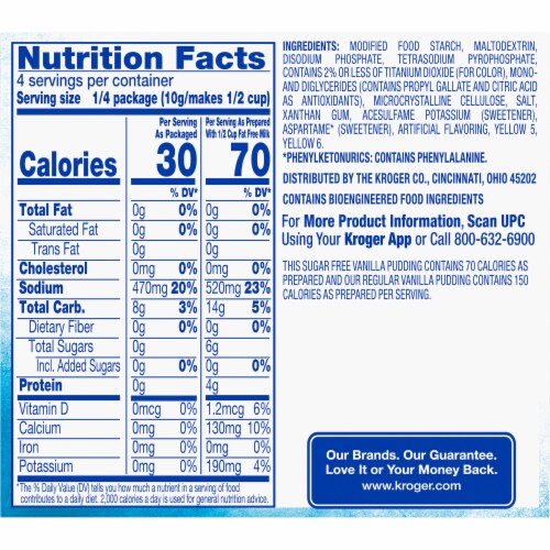 Kroger® Sugar Free Vanilla Instant Pudding Perspective: back