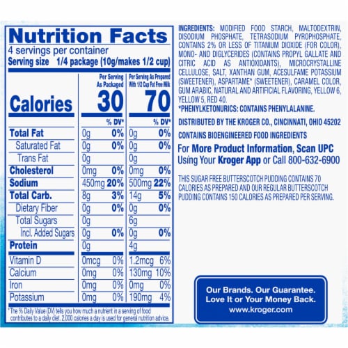Kroger® Sugar Free Butterscotch Pudding & Pie Filling Perspective: back