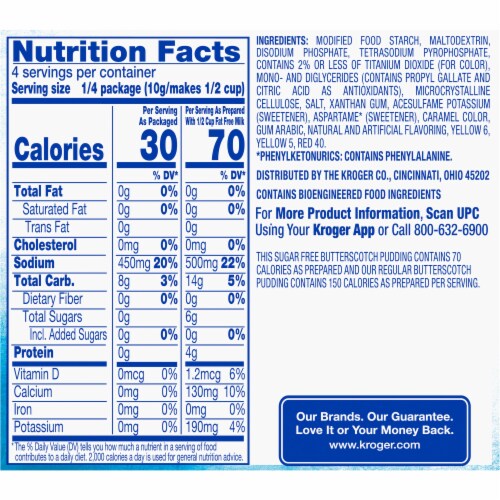 Kroger® Sugar Free Butterscotch Pudding & Pie Filling Perspective: back
